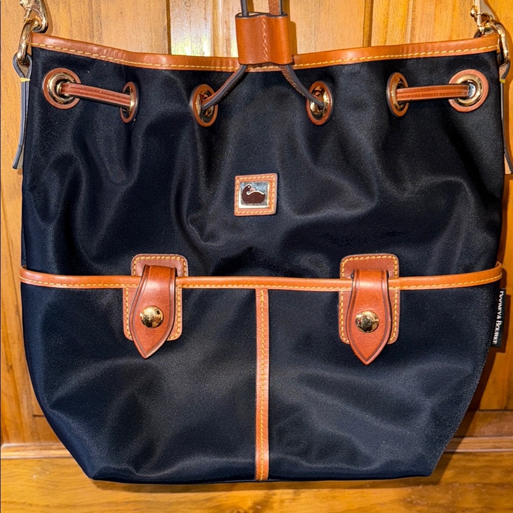 Dooney & Bourke Black and Brown Messenger Bag with Leather Trim